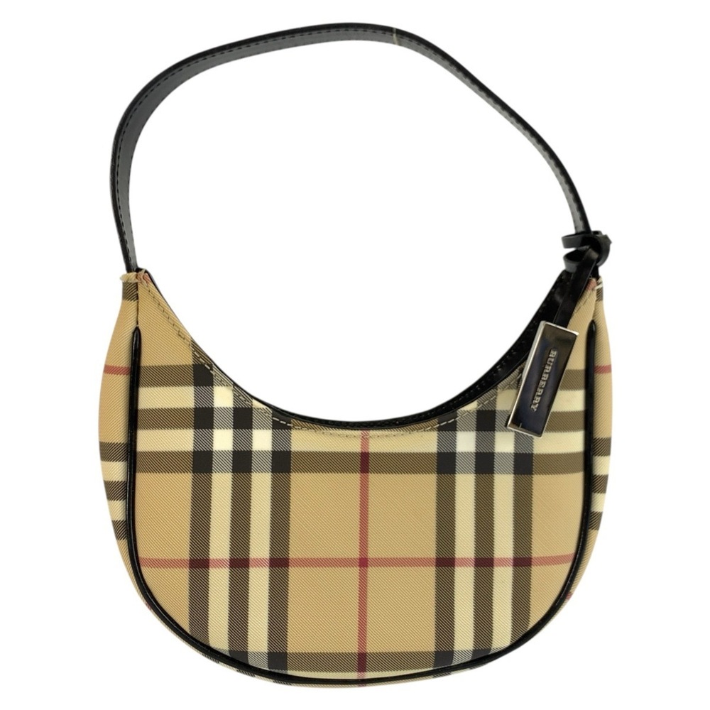 BURBERRY Burberry Check Pattern Beige Black Silver Hardware Handbag Mini Hobo...